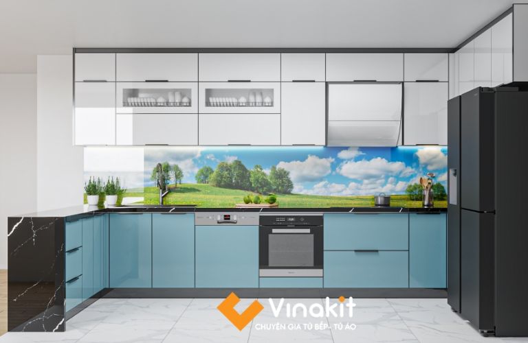 Tủ bếp nhôm tấm cánh kính cường lực CK13