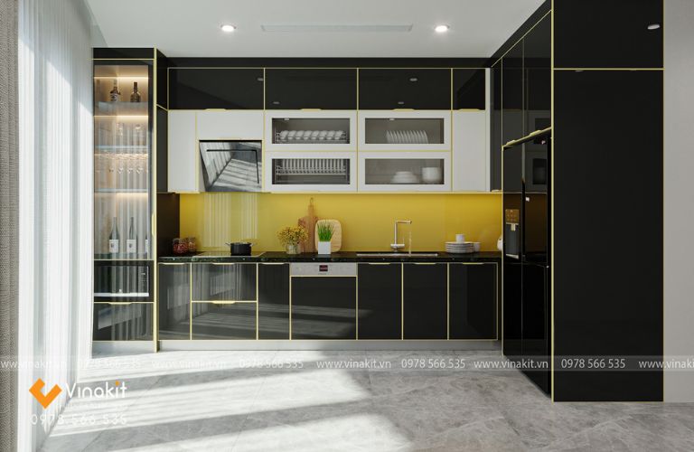 Tủ bếp nhôm tấm cánh kính cường lực CK10