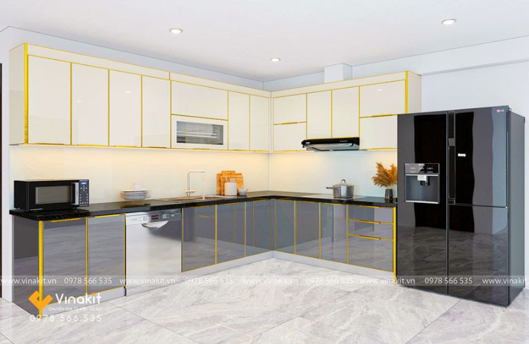 Tủ bếp nhôm tấm cánh kính cường lực CK06