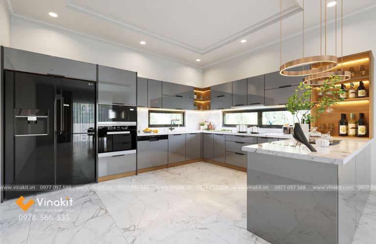 Tủ bếp nhôm tấm cánh kính cường lực CK02