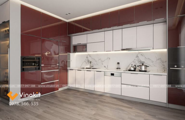 Tủ bếp nhôm tấm cánh kính cường lực CK01