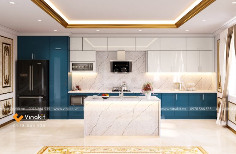 Mẫu tủ bếp Inox cánh Acrylic hệ modul rời CNC IN19