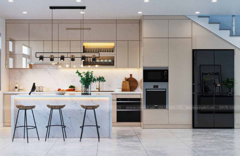 Mẫu tủ bếp Inox cánh Acrylic hệ modul rời CNC IN16