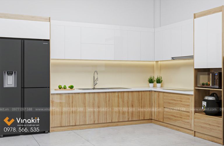 Mẫu tủ bếp gỗ công nghiệp cánh Acrylic Vinakit AV08