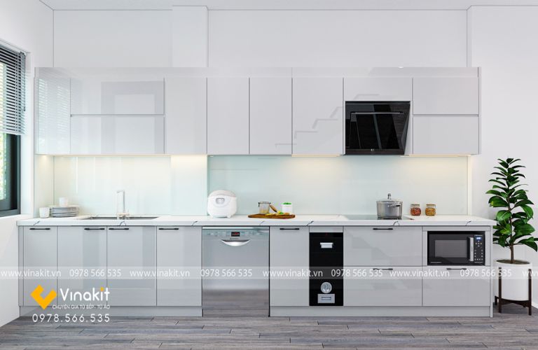 Mẫu tủ bếp gỗ công nghiệp cánh Acrylic Vinakit AV06