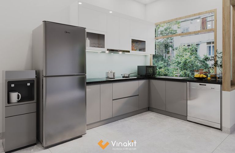 Mẫu tủ bếp gỗ công nghiệp cánh Acrylic AV25