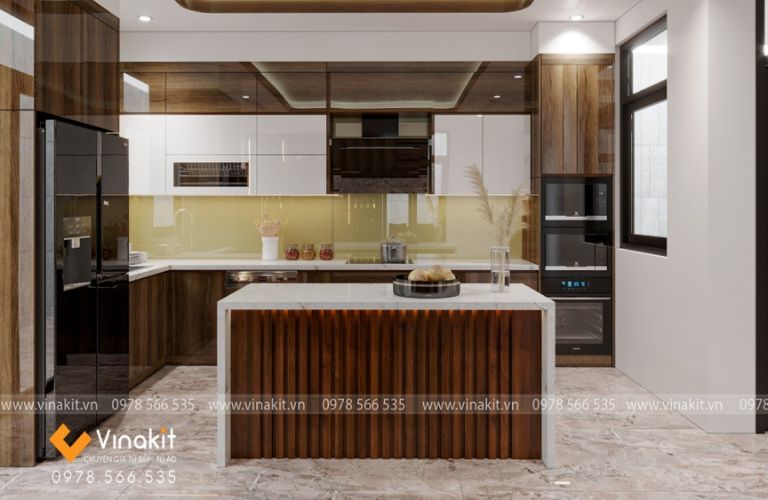 Mẫu tủ bếp Inox cánh Acrylic hệ modul rời CNC IN34