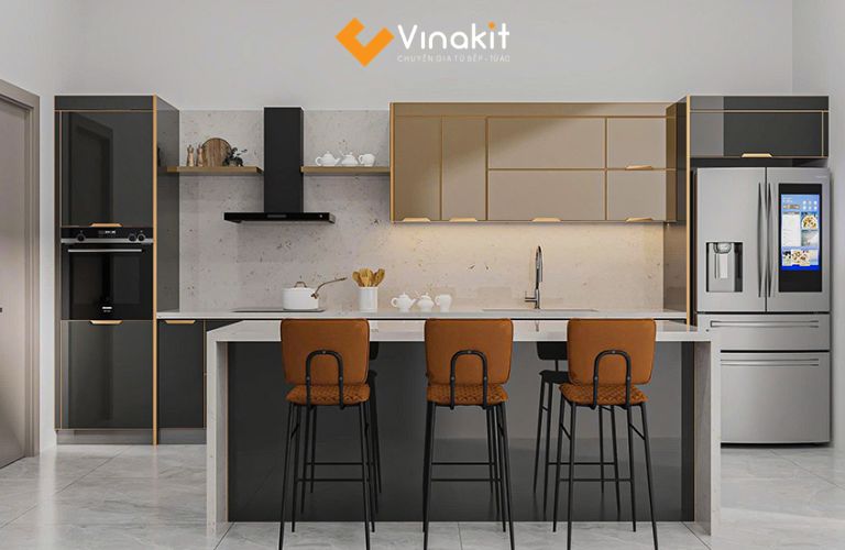 Mẫu tủ bếp inox cánh kính cường lực CK111