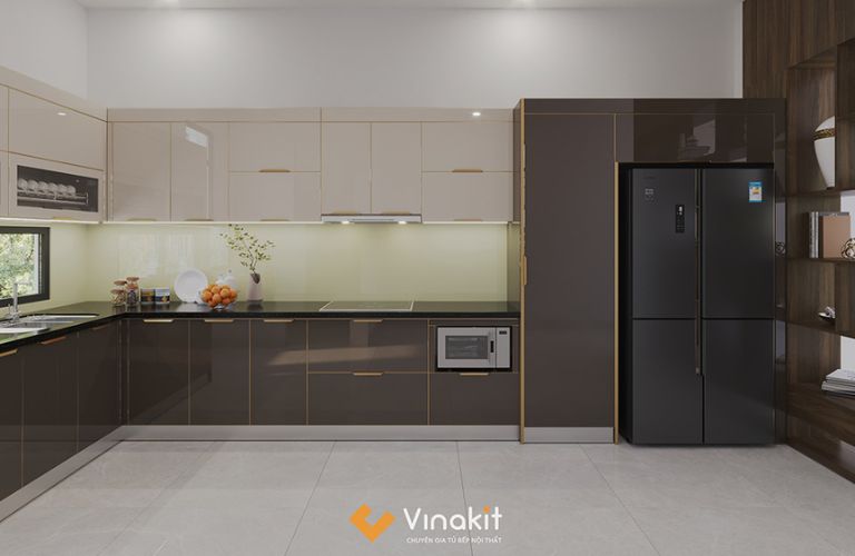 Mẫu tủ bếp Inox cánh kính cường lực CK97