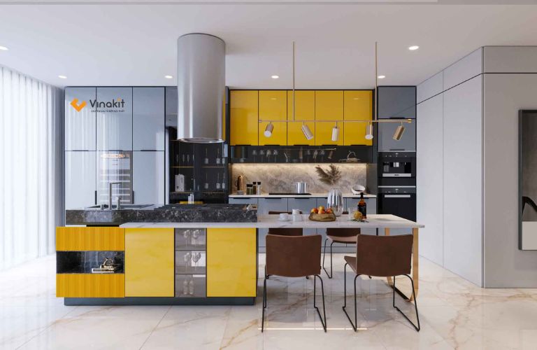 Mẫu tủ bếp inox cánh kính cường lực CK13