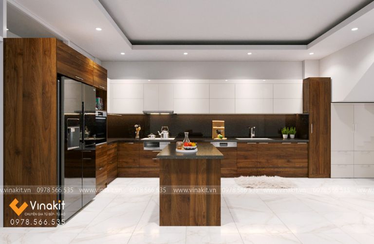 Mẫu tủ bếp nhựa cánh Melamine NME03