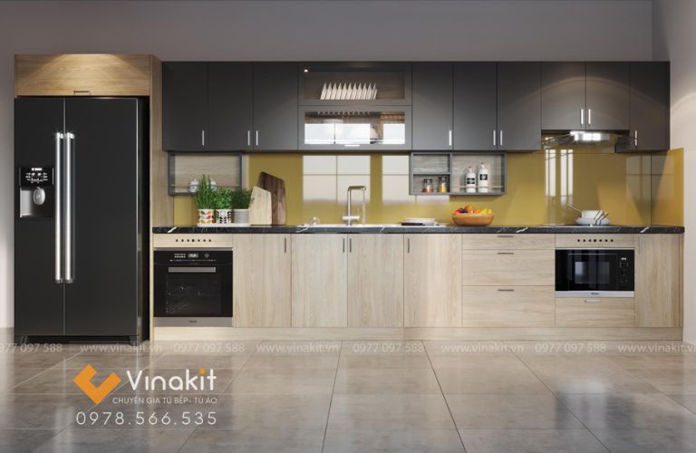 Mẫu tủ bếp nhựa cánh Melamine NME05