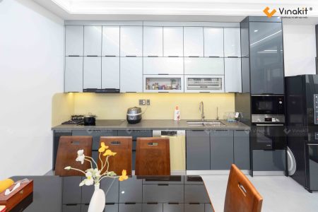 Hoàn thiện thực tế bộ tủ bếp inox cánh kính Đông Anh cao cấp tại nhà anh Khôi.