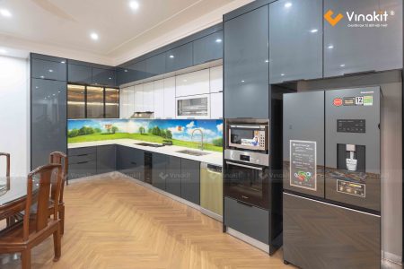 Hoàn thiện bộ tủ bếp inox cánh kính Hải Phòng nhà chú Đức Thủy Nguyên