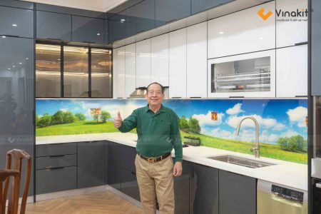 Hoàn thiện bộ tủ bếp inox cánh kính Hải Phòng nhà chú Đức Thủy Nguyên