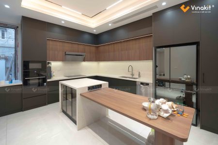 Công trình thi công tủ bếp Hải Dương cho nhà anh Hải đã hoàn thiện, mang lại vẻ đẹp sang trọng.