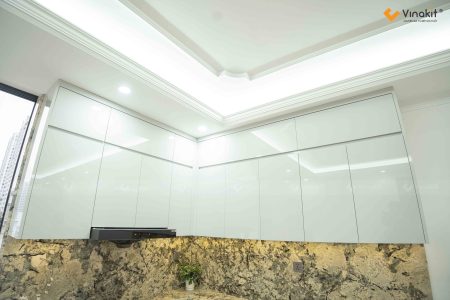 Hoàn thiện mẫu tủ bếp inox cánh Acrylic hiện đại tại nhà anh Tâm (Khuất Duy Tiến).