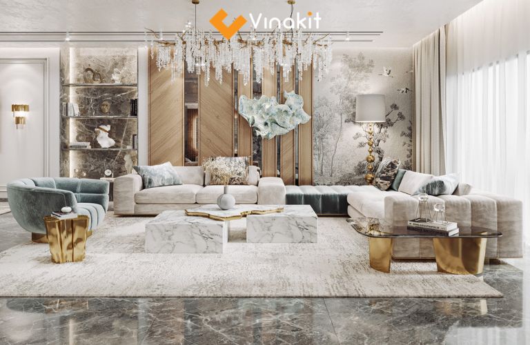 Thi công nội thất phòng khách biệt thự