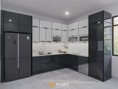 Thiết kế 3d tủ bếp inox cánh kính Ngô Gia Tự Hải Phòng