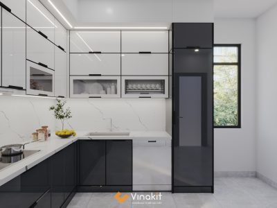 Thiết kế 3d tủ bếp inox cánh kính Ngô Gia Tự Hải Phòng