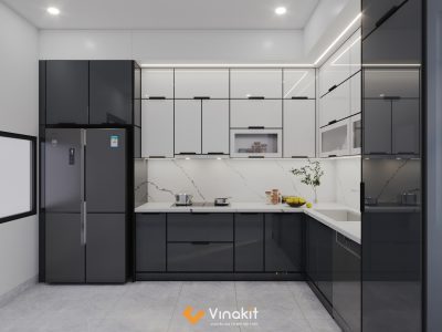 Thiết kế 3d tủ bếp inox cánh kính Ngô Gia Tự Hải Phòng