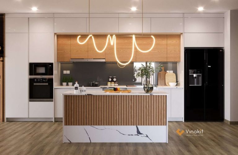 Mẫu tủ bếp gỗ công nghiệp cánh Acrylic Vinakit AV11