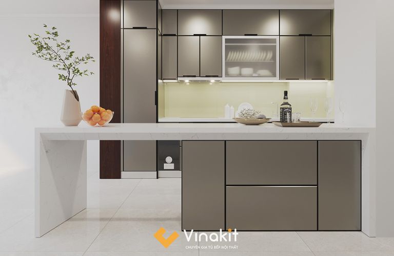 Mẫu tủ bếp inox cánh kính cường lực CK107