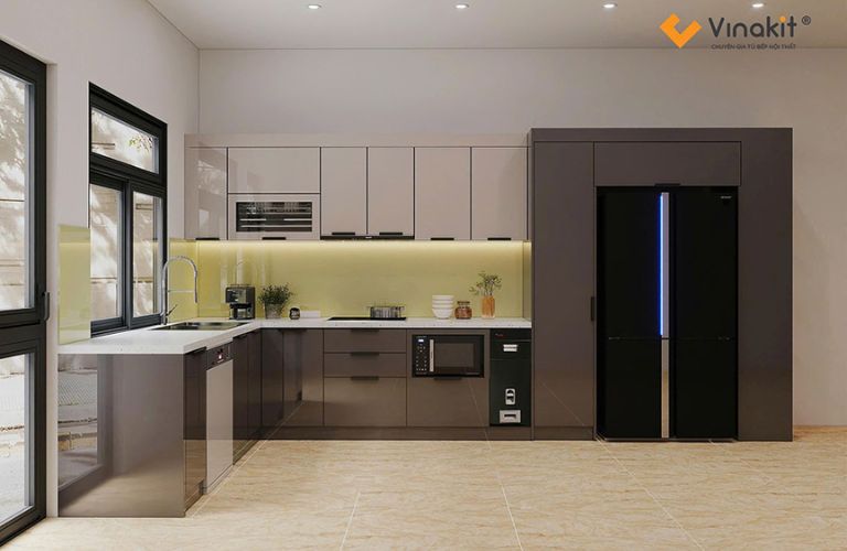 Mẫu tủ bếp inox cánh kính cường lực CK102