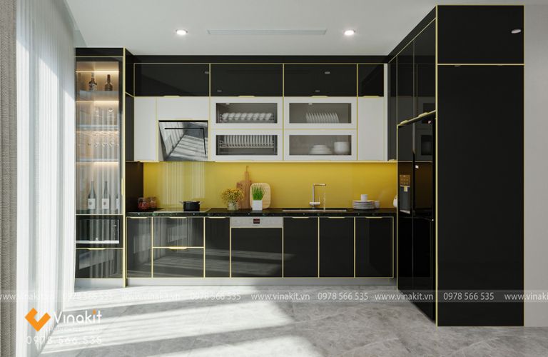 Tủ bếp nhôm tấm cánh kính cường lực CK10