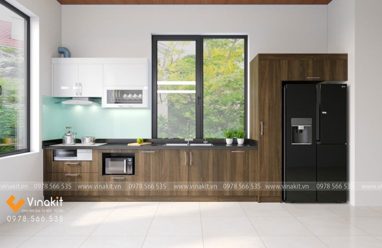 Mẫu tủ bếp nhựa cánh Melamine NME09