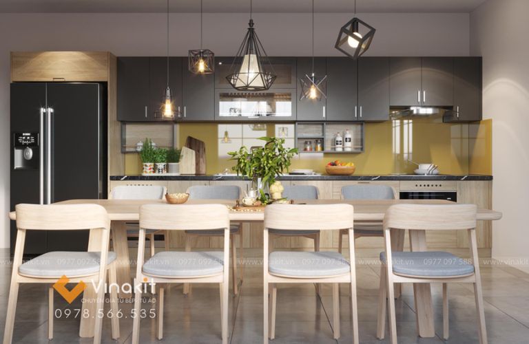 Mẫu tủ bếp nhựa cánh Melamine NME05