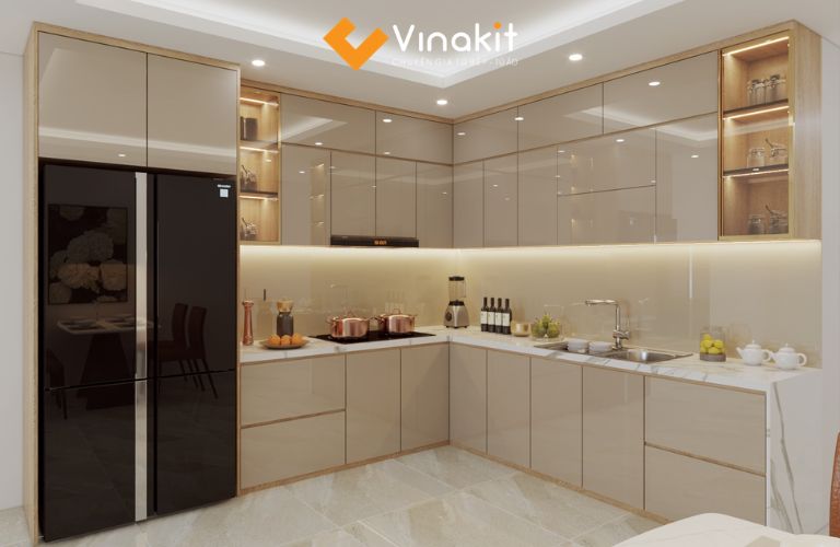 Tủ bếp nhựa Acrylic bóng gương