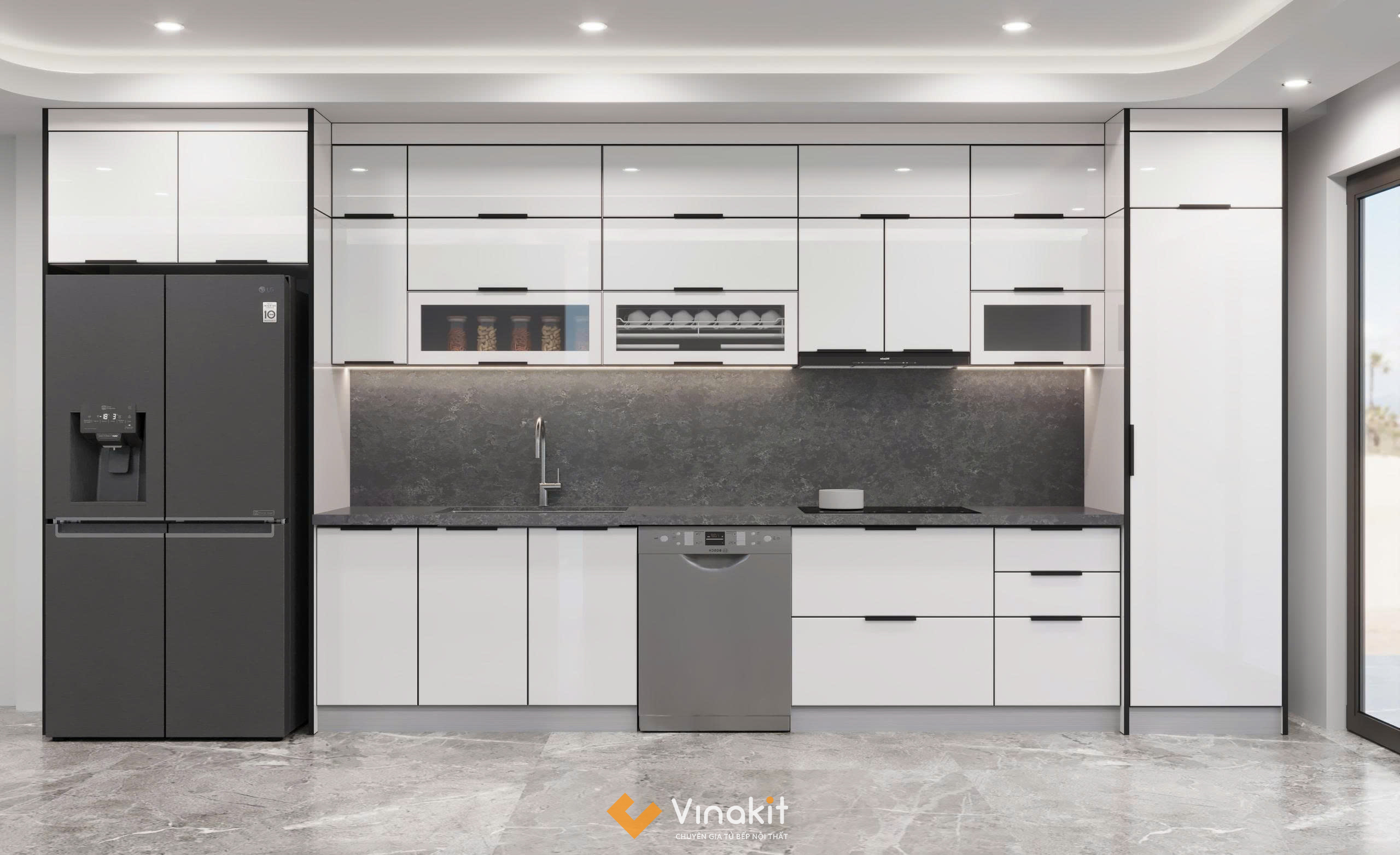 Tủ bếp Inox kính cường lực CK117