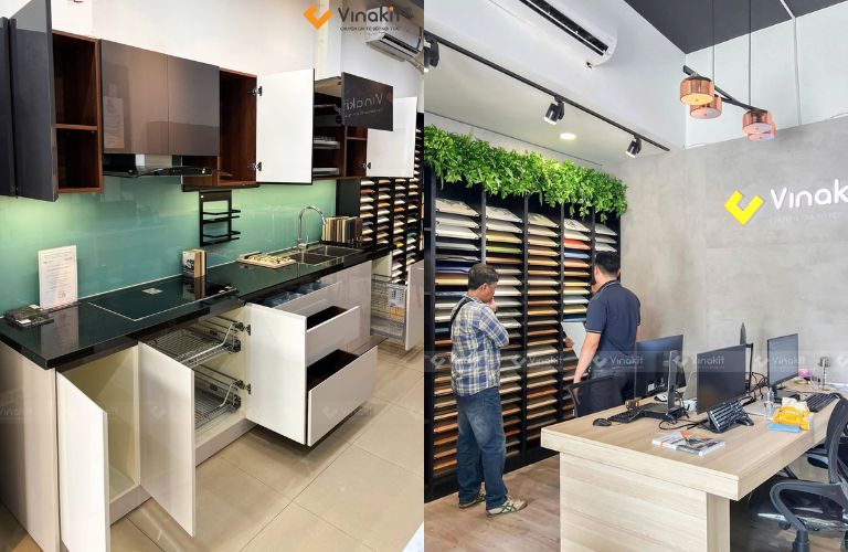 Trải nghiệm trực tiếp vật liệu và kết cấu tủ bếp