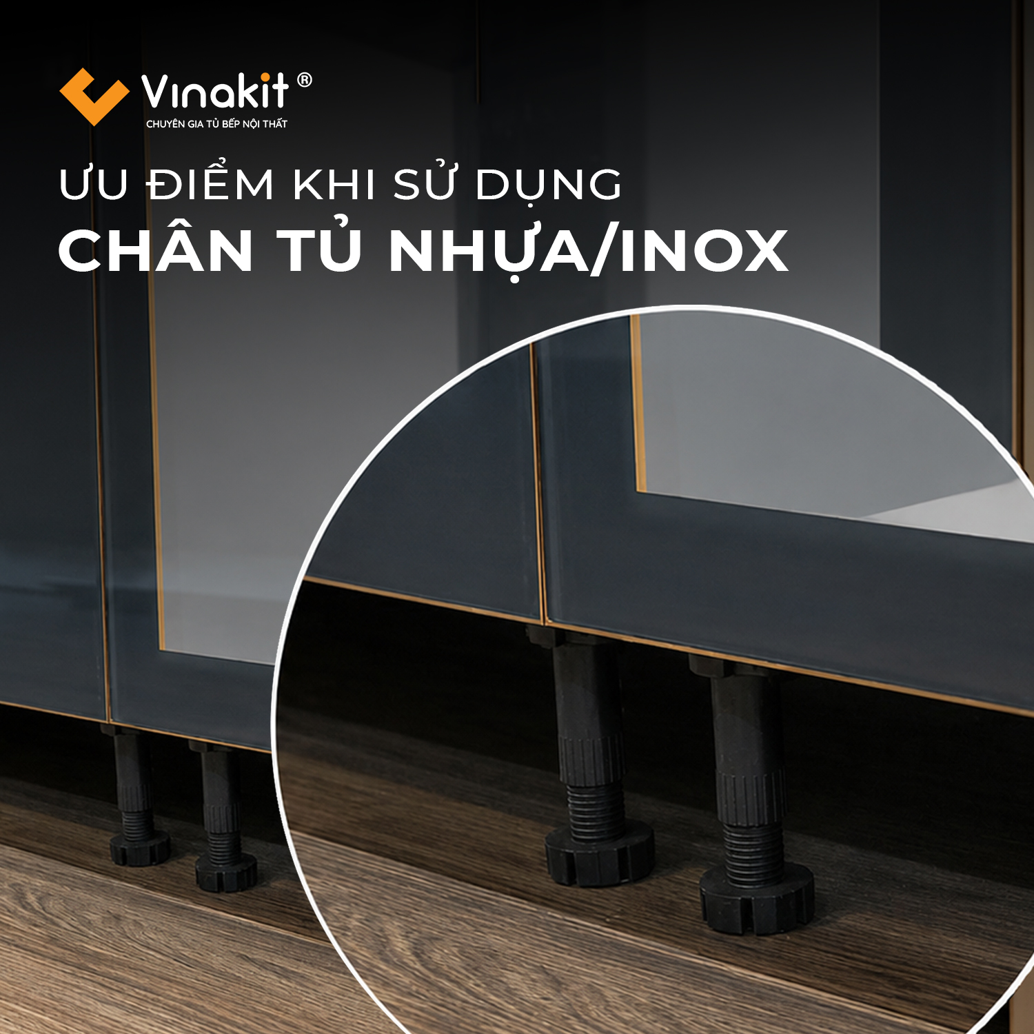 Chân tủ nhựa hoặc inox cho tủ bếp