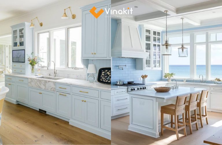 Tủ bếp màu xanh dương nhạt