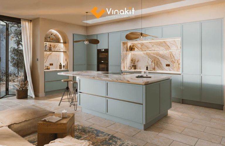 Tủ bếp màu xanh dương có thể giữ được vẻ đẹp lâu dài