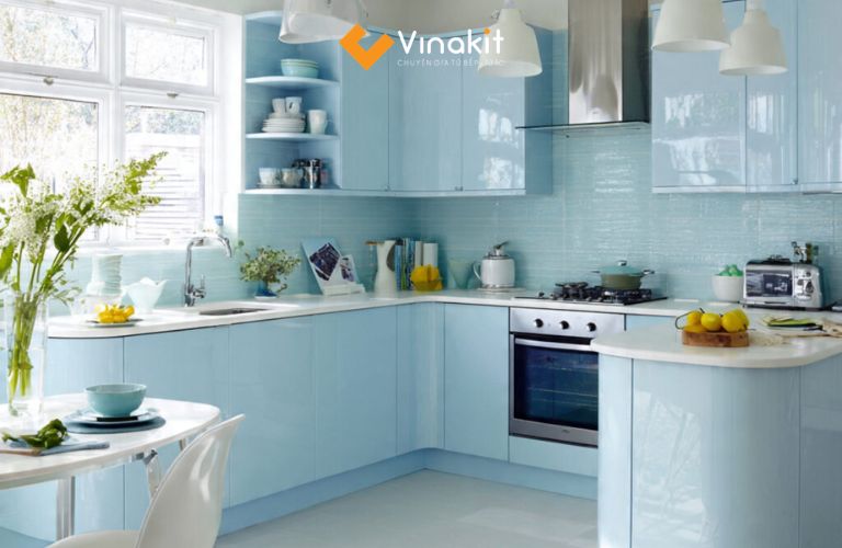 Tủ bếp màu xanh da trời