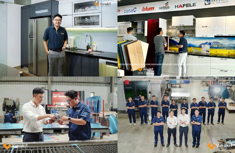 Vinakit thiết kế và thi công tủ bếp xanh lam chuyên nghiệp