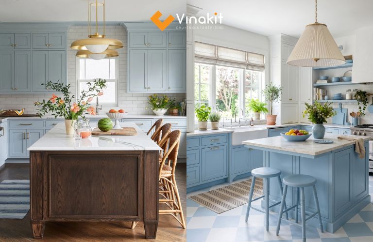 Tủ bếp xanh lam pastel cho gia chủ yêu thích sự nhẹ nhàng