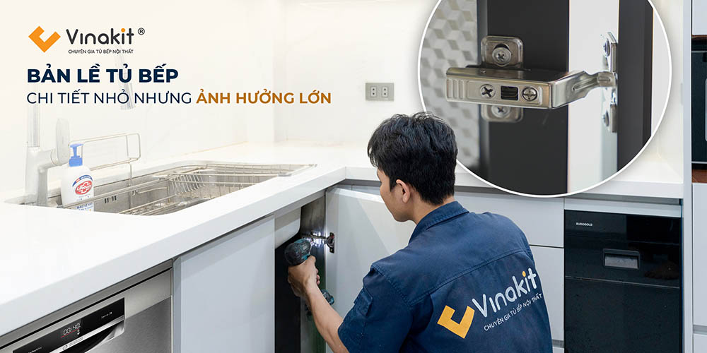 Bắt bản lề vào khung tủ bếp inox Vinakit