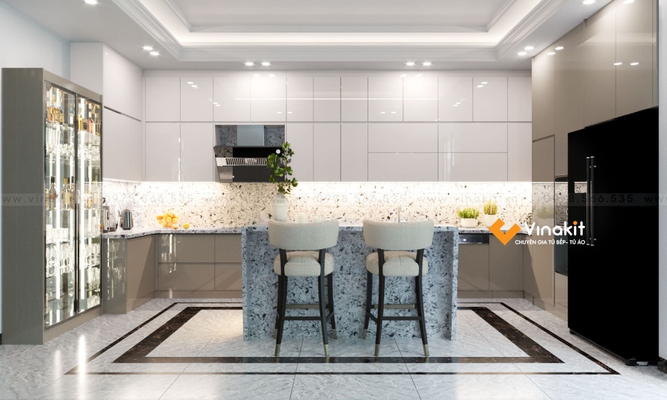 Tủ bếp inox cánh gỗ công nghiệp
