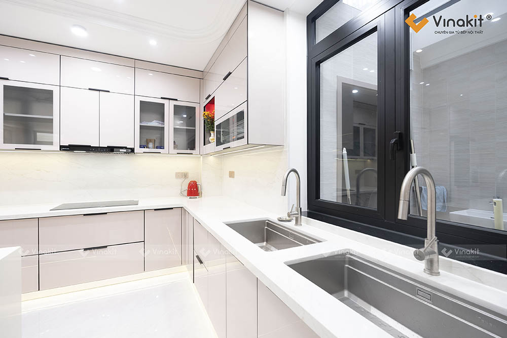 Tủ bếp inox cánh kính nhà cô Huyền - An Khánh - TP.HCM