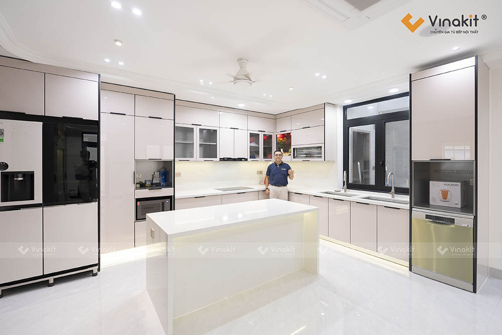 Tủ bếp inox cánh kính nhà cô Huyền - An Khánh - TP.HCM